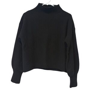 A.L.C. Black Mock Neck Balloon Sleeve Ribbed Knit Sweater XS Women Cashmere Wool